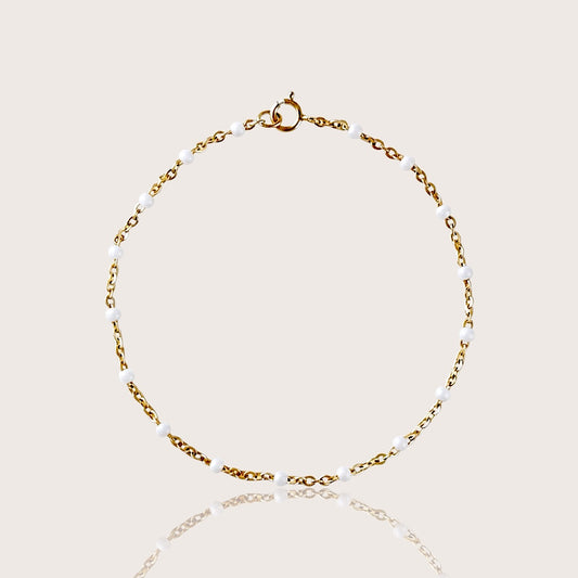 White Enamel Bead Station Bracelet – 14K Gold Filled Chain Bracelet