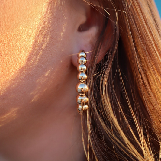 Gold Beaded Hoops detail view