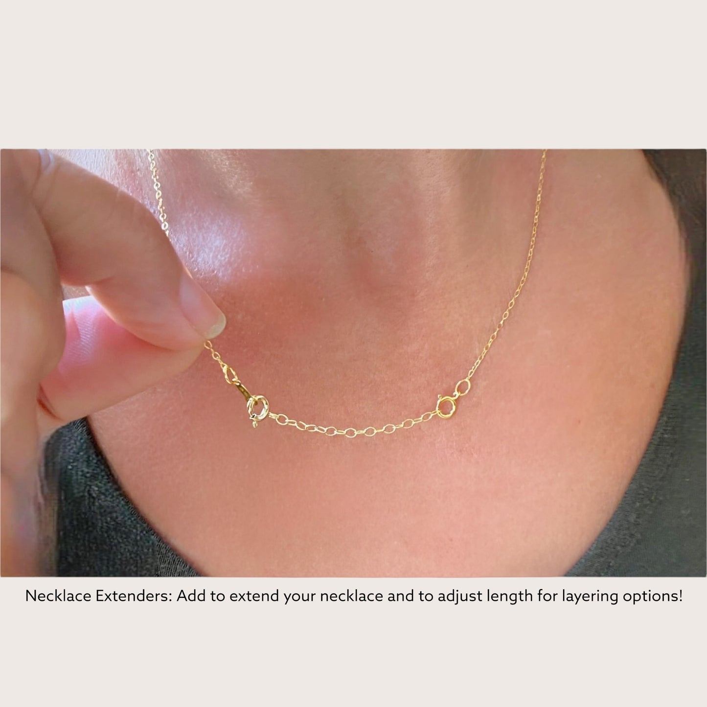Gold Necklace Extenders on model
