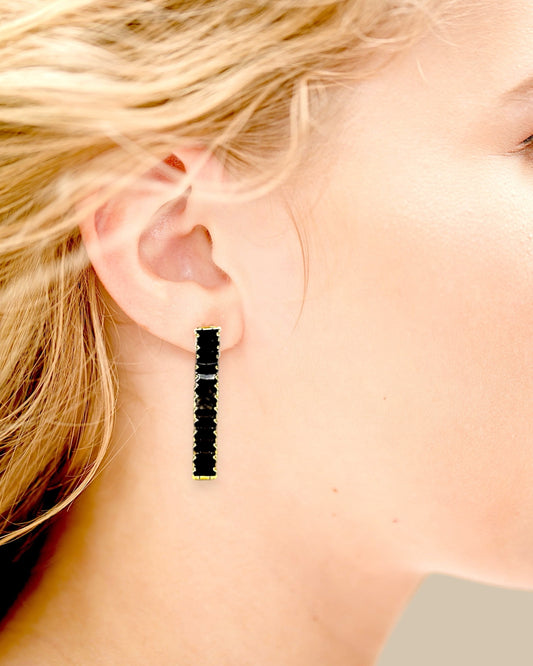 Black Crystal Tennis Baguette Dangle Earrings