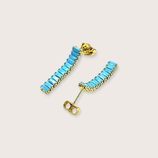 Turquoise Crystal Tennis Baguette Dangle Earrings