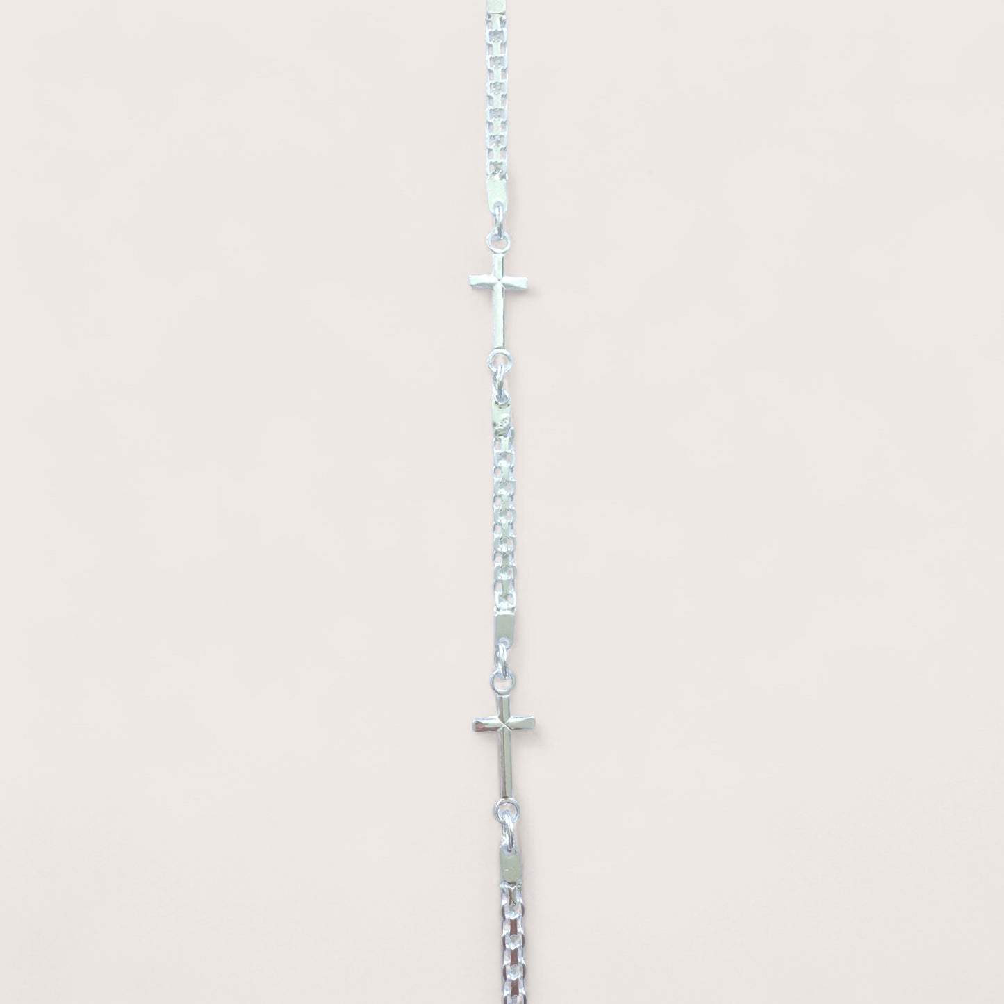 Close-up of Bismark style cross bracelet in solid 925 silver