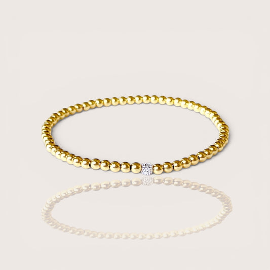 14K gold 3mm diamond beaded bracelet — real diamond accent, stretch fit fine jewelry by Ashley Nicole Jewelry Laguna Beach