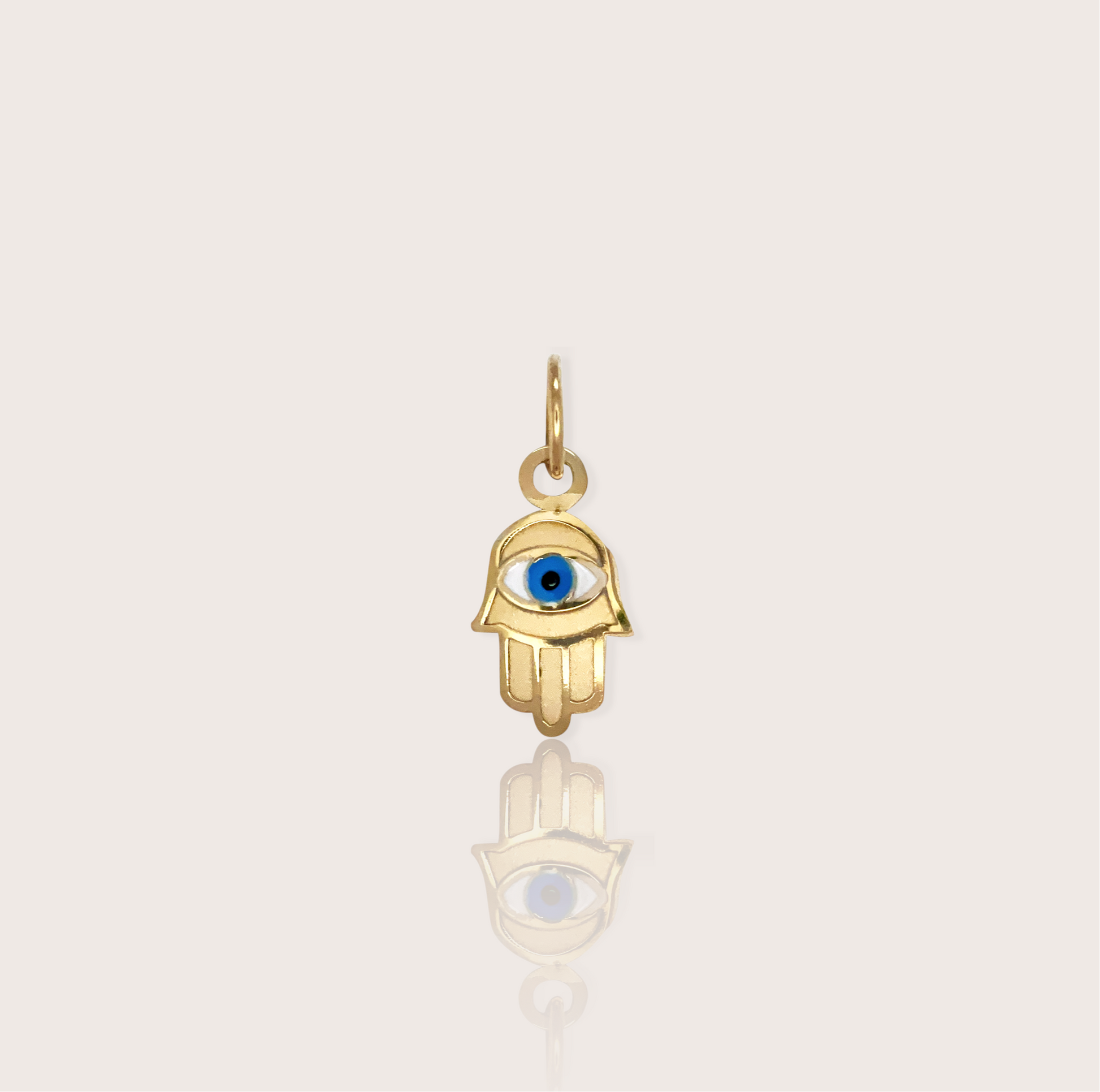 Dainty 14K Gold Hamsa Hand Charm with Enamel Evil Eye