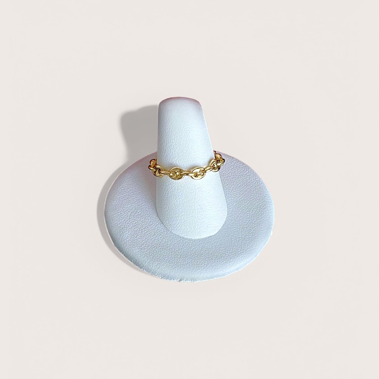 14K Yellow Gold Puffed Mariner Chain Ring  on ring display