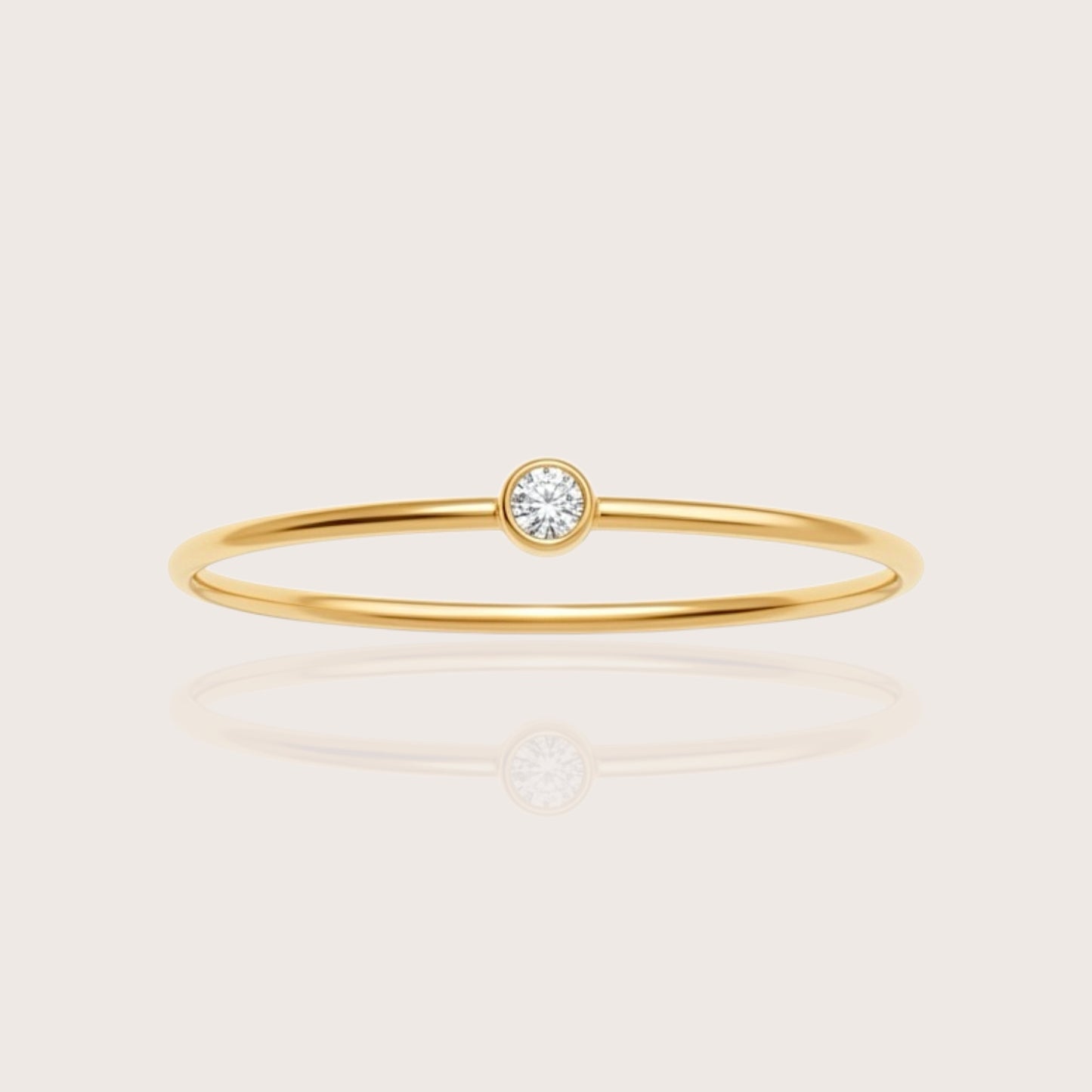 Front view of 14K gold filled 2.0mm lab grown diamond bezel solitaire ring by Ashley Nicole Jewelry