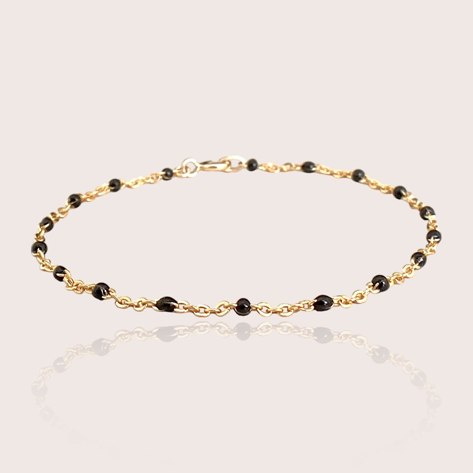 14k gold filled black enamel resin bead chain bracelet with clasp
