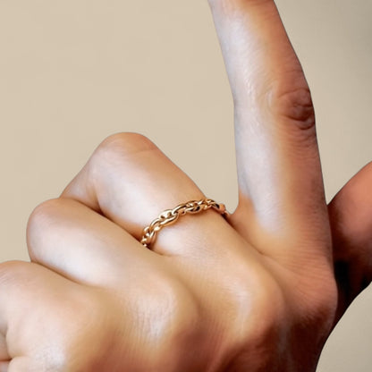 14K Solid Gold Puffed Mariner Chain Rings - Size 5 - 10 US