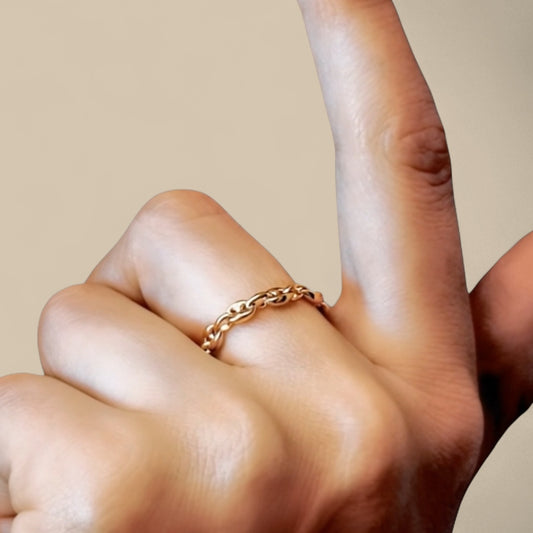 14K Solid Gold Puffed Mariner Chain Rings - Size 5 - 10 US