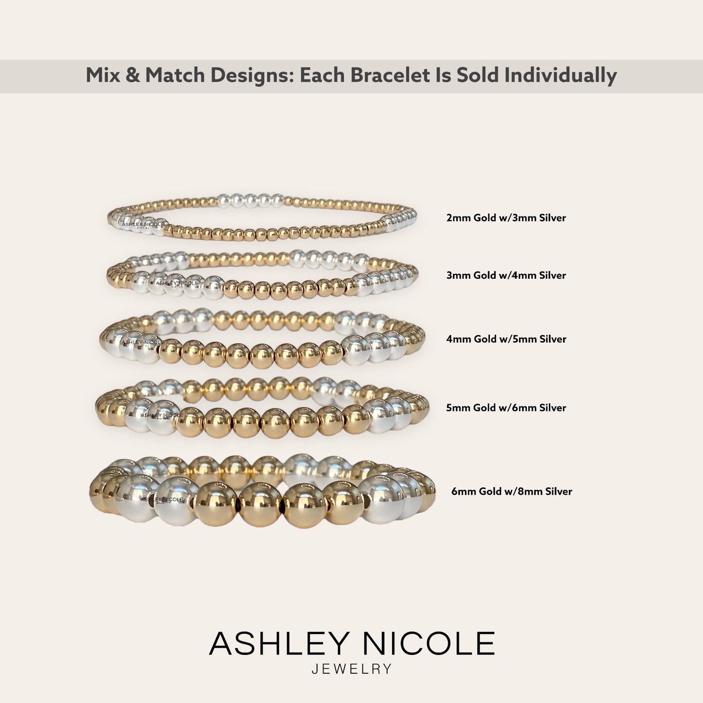 Close-up highlighting the seamless, uniform structure and high-polish reflection of the alternating gold-filled and sterling silver beads.