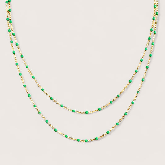 Green Gold Filled Dainty Resin Bead Necklace | Minimalist Everyday Chain, French Style Jewelry, Tarnish-Free