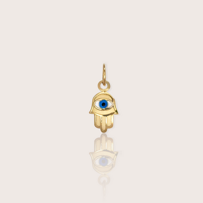 Dainty 14K Gold Hamsa Hand Charm with Enamel Evil Eye