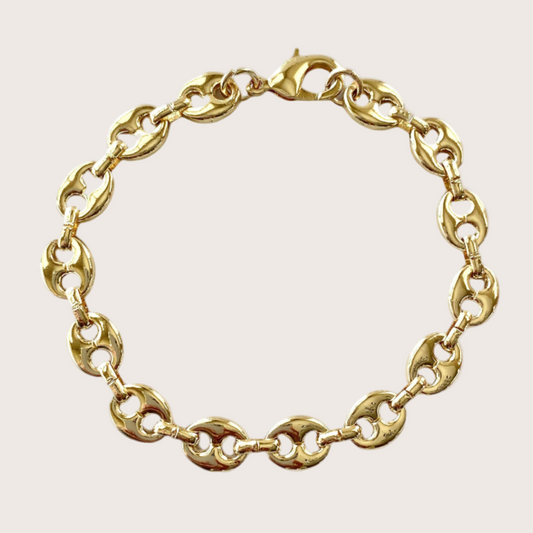 Puffed Mariner Chain Bracelet - 10mmx 8mm puffy gold links
