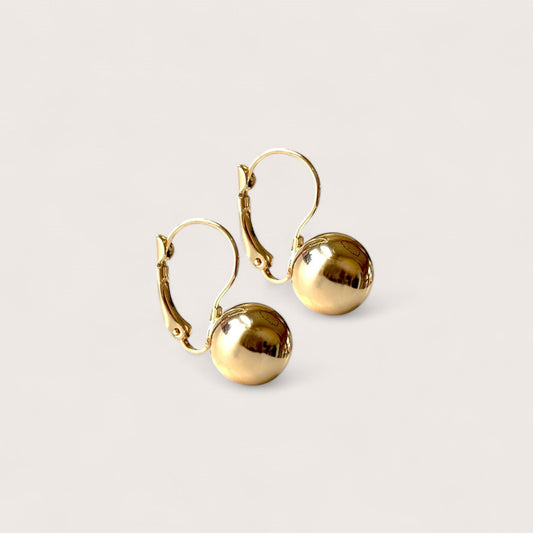 Gold Dangle 12mm Ball Earrings