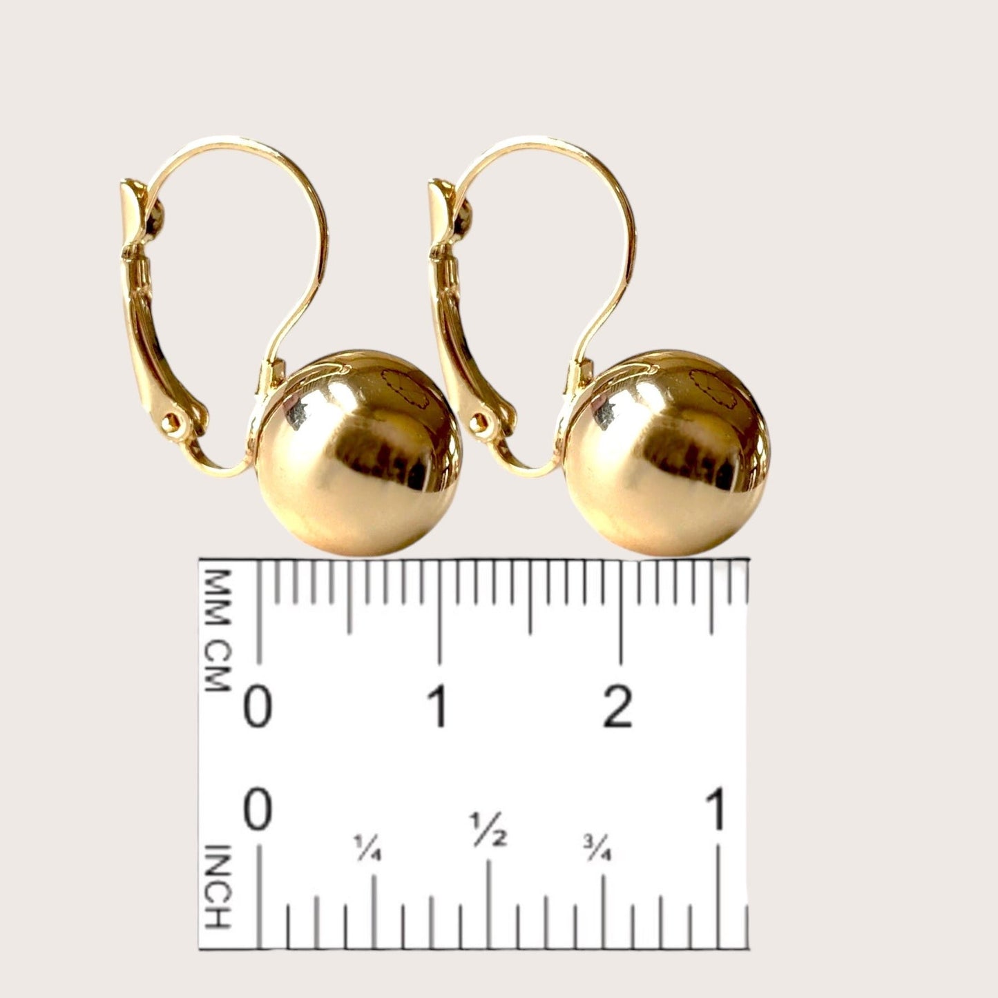 Gold Dangle 12mm Ball Earrings