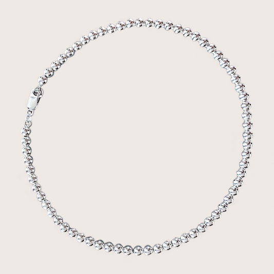6mm Sterling Silver Bead Necklace with Mirror Finish – Adjustable 16 to 18 Inches