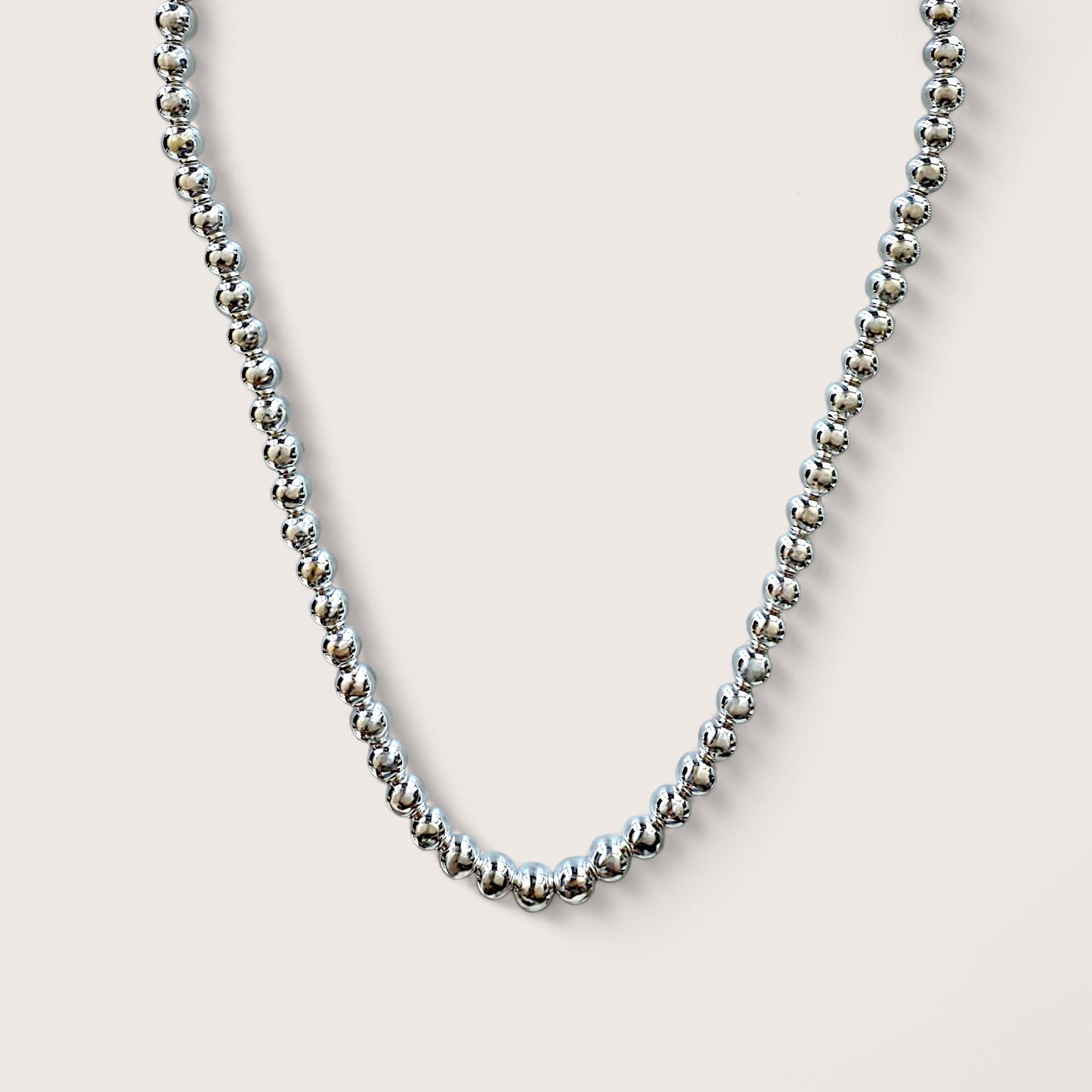 Sterling Silver 6mm Beaded Necklace, 16” + 2” adjustable Necklace, total length 18”