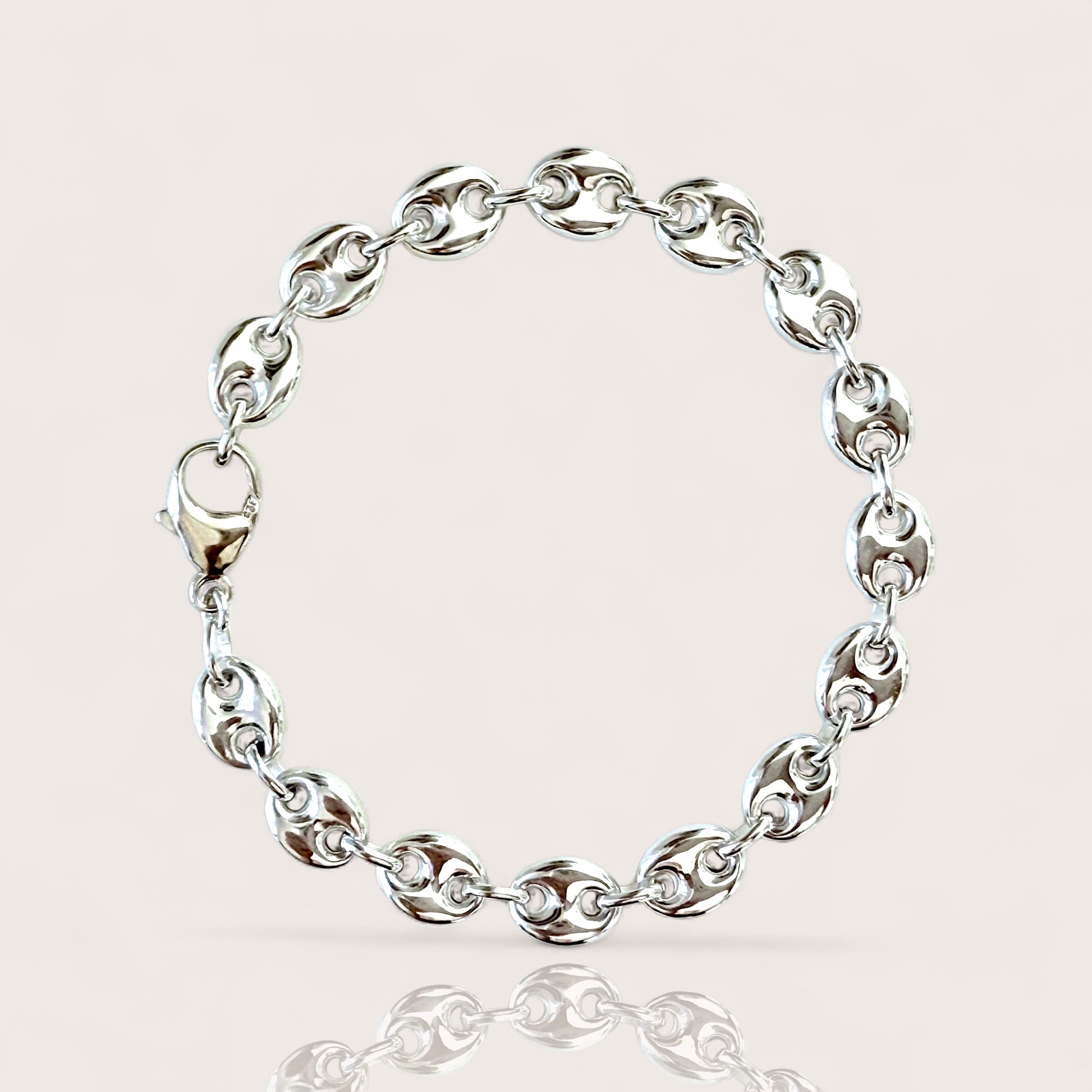 8mm Chunky Italian solid sterling silver puffed mariner coffee bean link bracelet by Ashley Nicole Jewelry