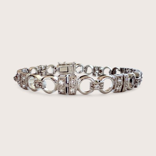 Sterling silver horse bit bracelet with pavé CZ links
