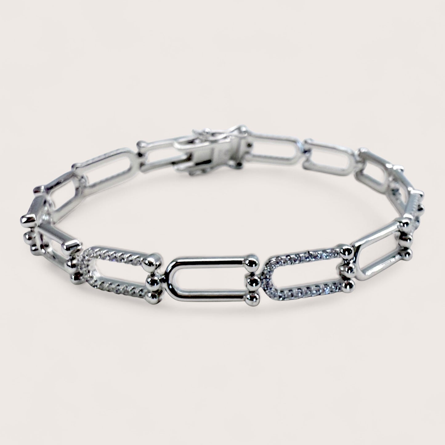 Pavé CZ U-Link Chain Tennis Bracelet – Luxury Design Sterling Silver Jewelry