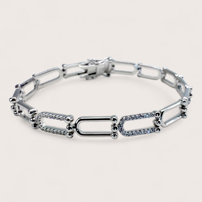 Pavé CZ U-Link Chain Tennis Bracelet – Italian Sterling Silver Luxury Design