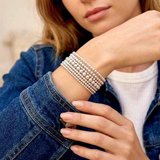 Silver Beaded Stretch Bracelet
