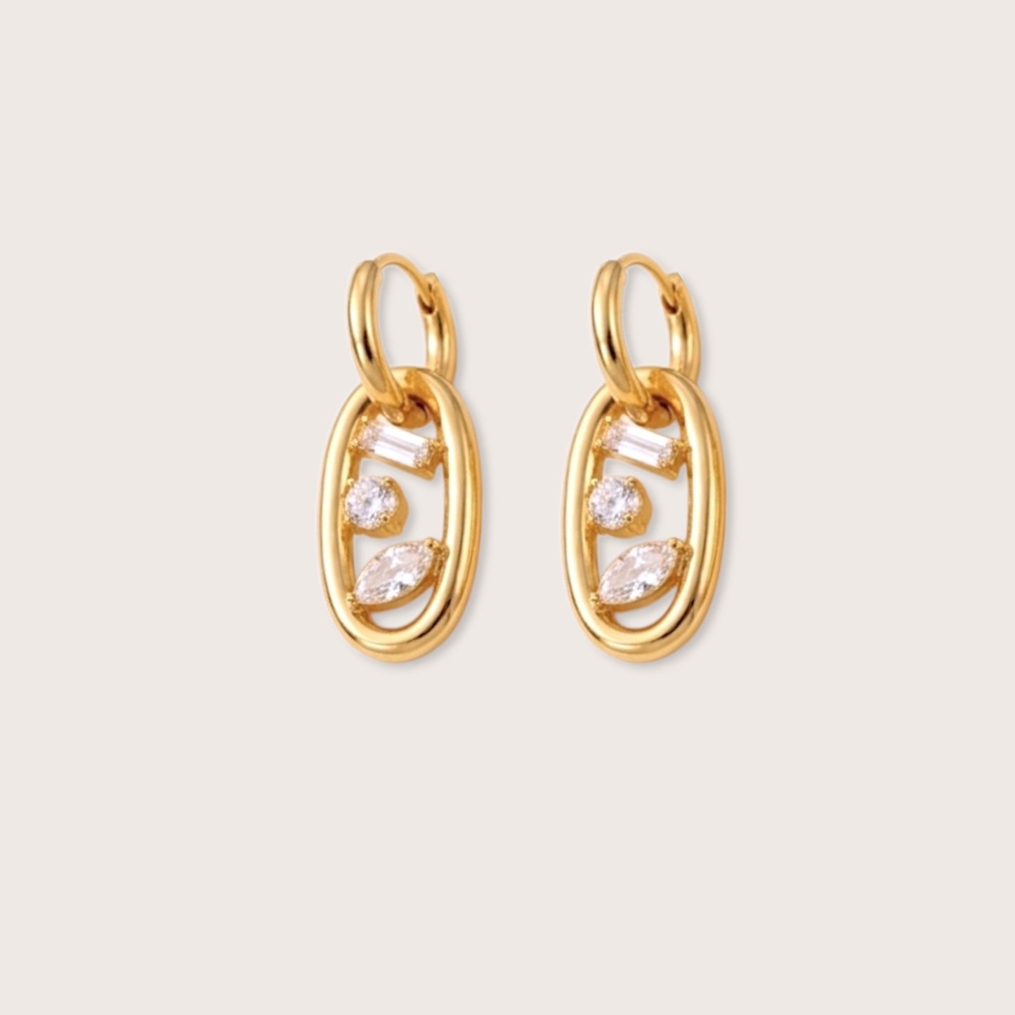 Oval Link Floating CZ Huggie Earrings⁠
