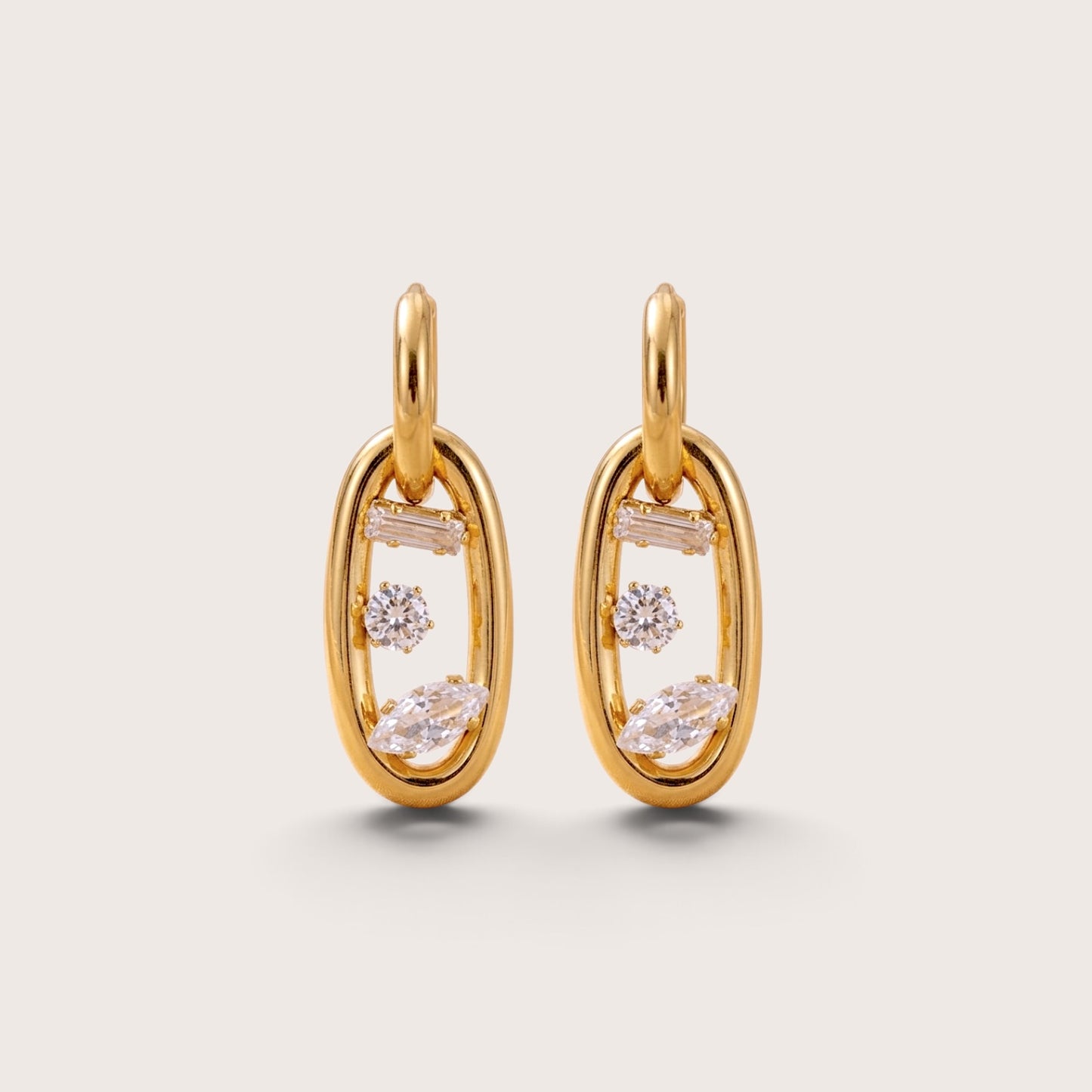Oval Link Floating CZ Huggie Earrings⁠