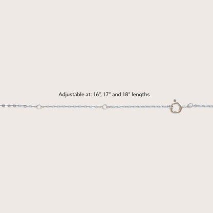 Adjustable 925 sterling silver cable chain with a secure spring-ring clasp and rhodium finish for tarnish resistance
