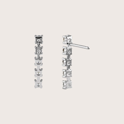 Silver CZ Bar Drop Earrings