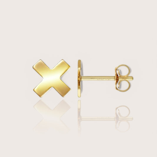 Close-up of 14k gold filled X post earrings
