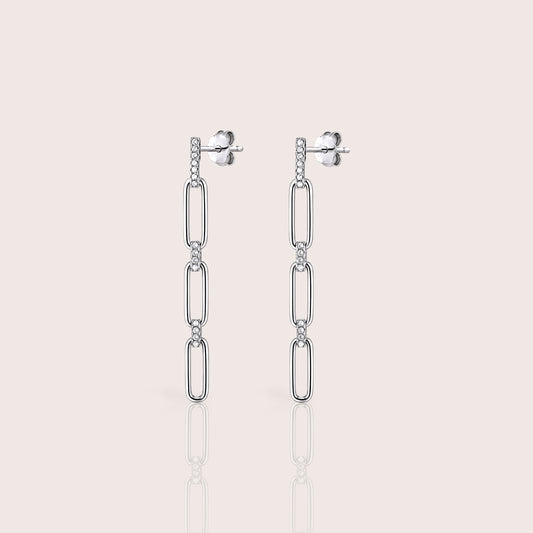 Sterling Silver CZ Paperclip Drop Earrings