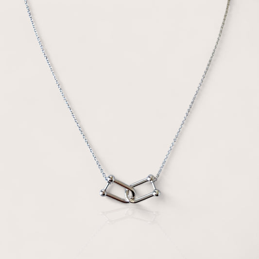 Sterling silver U-link locking necklace close-up