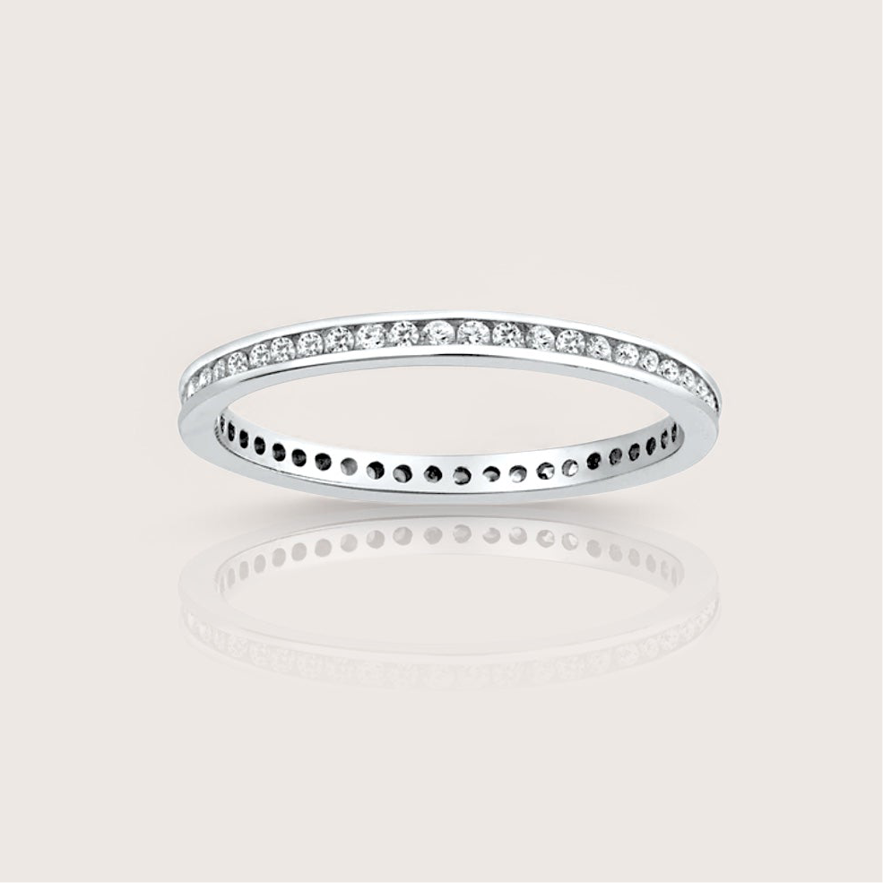 Close up of Sterling Silver Swarovski Crystals Eternity Band
