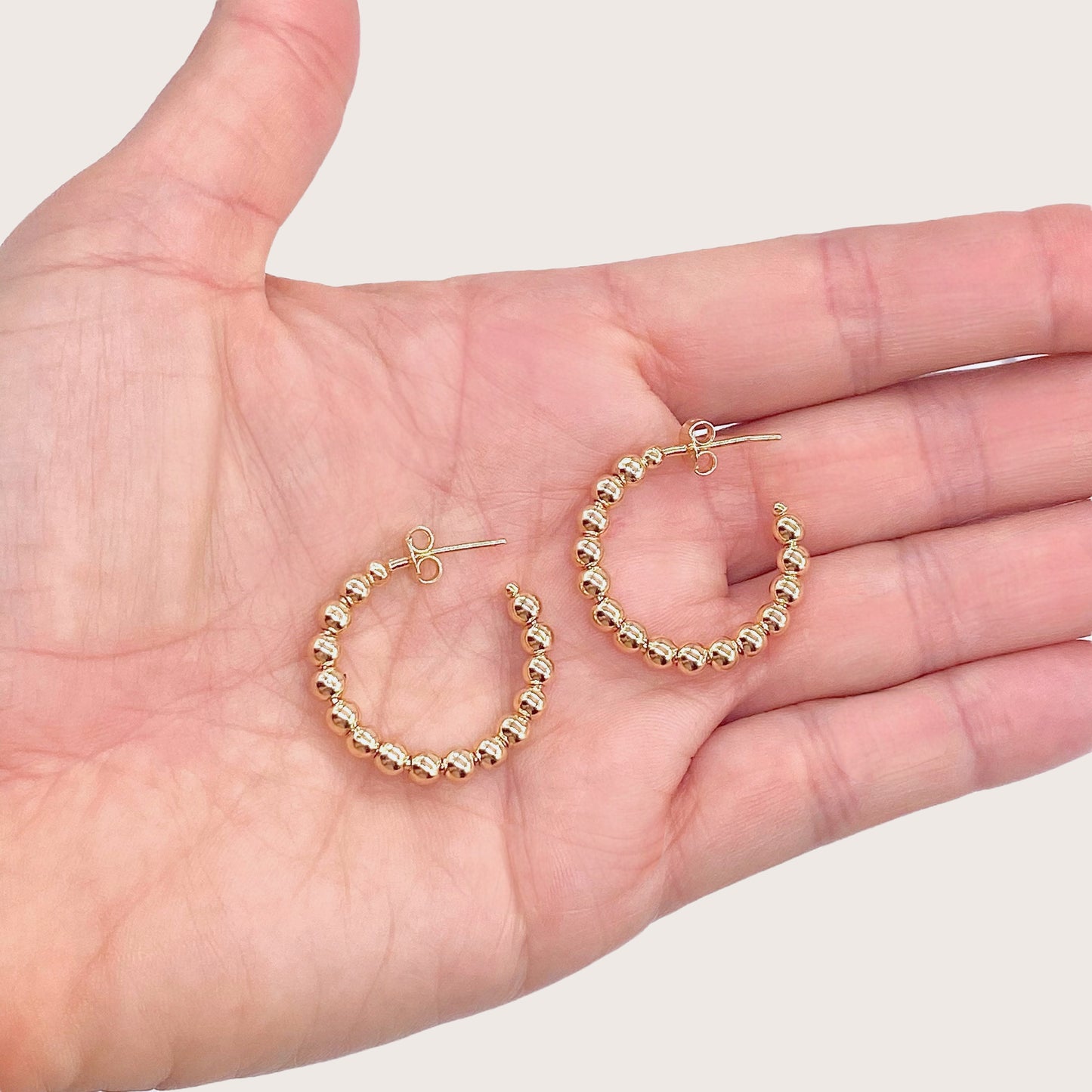 4.2mm width Round Gold Beaded Hoop Earrings  - 25mm Diameter  - 1 inch