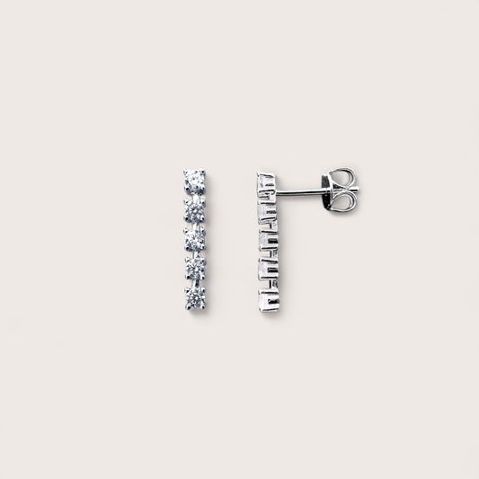 Rigid sterling silver linear bar earrings with 5 cubic zirconia stones
