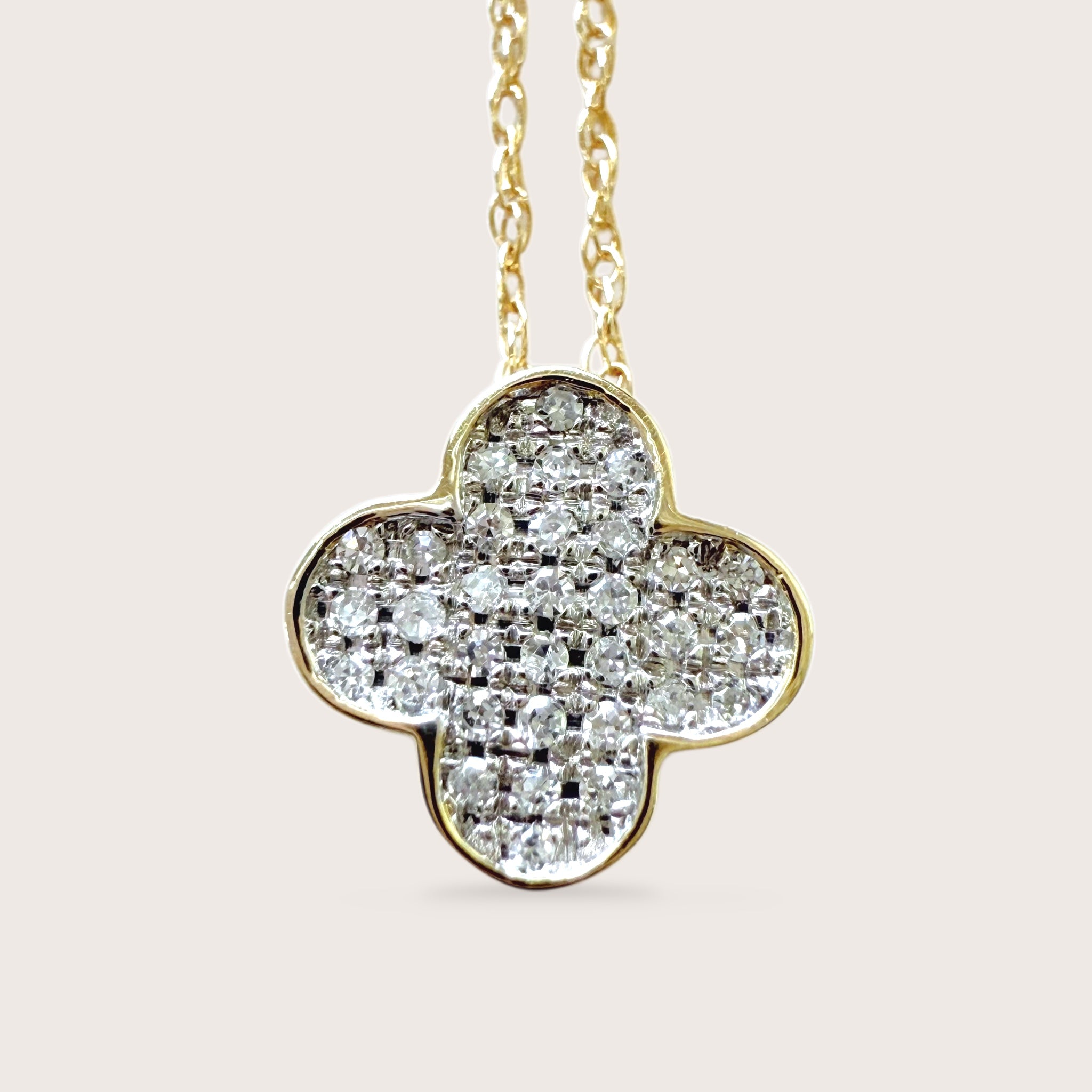14K Yellow Gold Pave Diamond Clover Necklace — Ashley Nicole Jewelry
