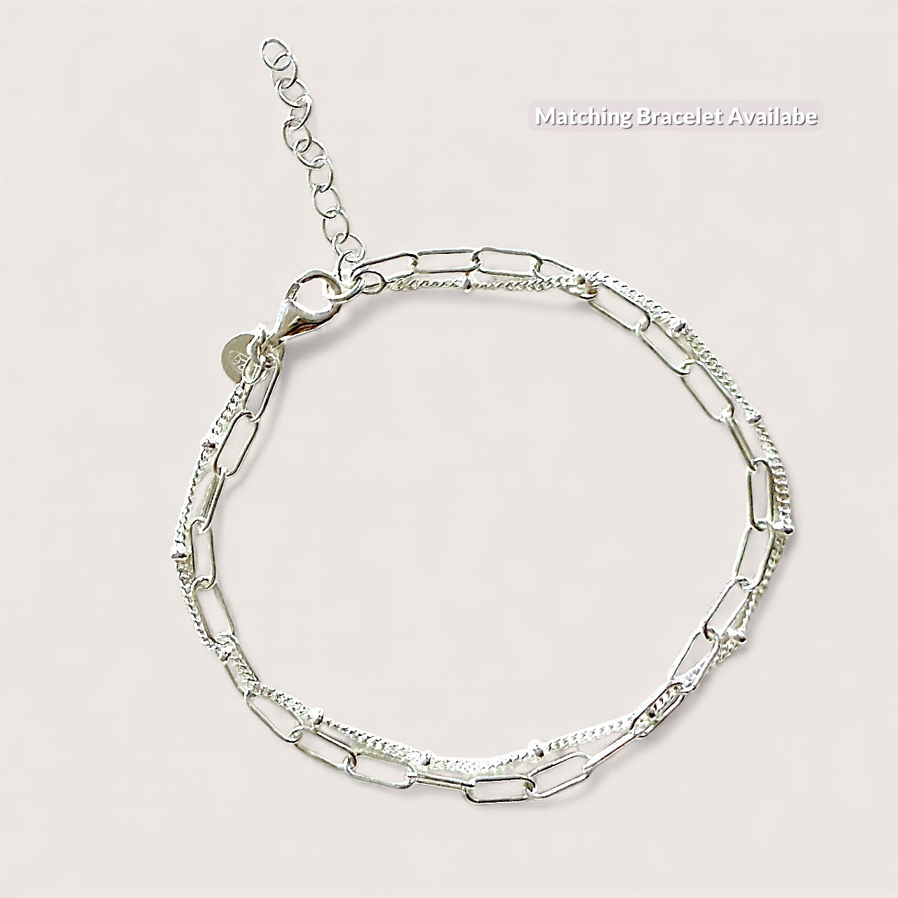 Matching Set Sterling Silver Double Layering Bracelet and Necklace 