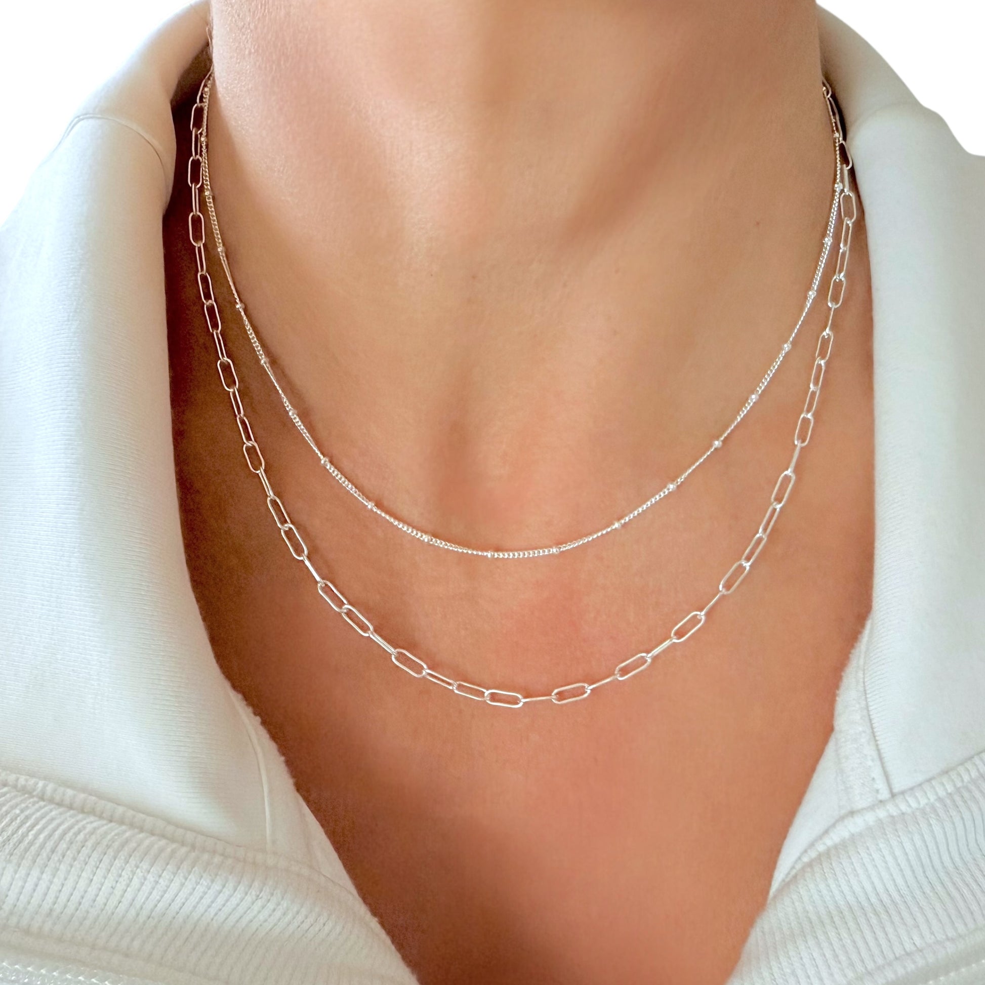 Layered sterling silver necklace with adjustable length 