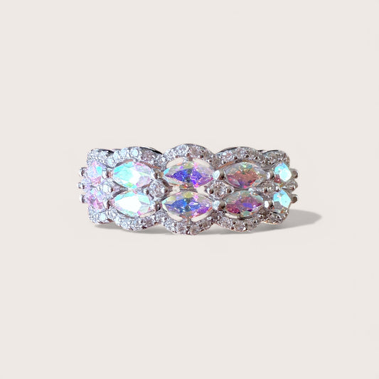 Sterling Silver Marquise Iridescent Rainbow CZ Ring, Band width:
Plating: rhodium plated, Finish: high polish