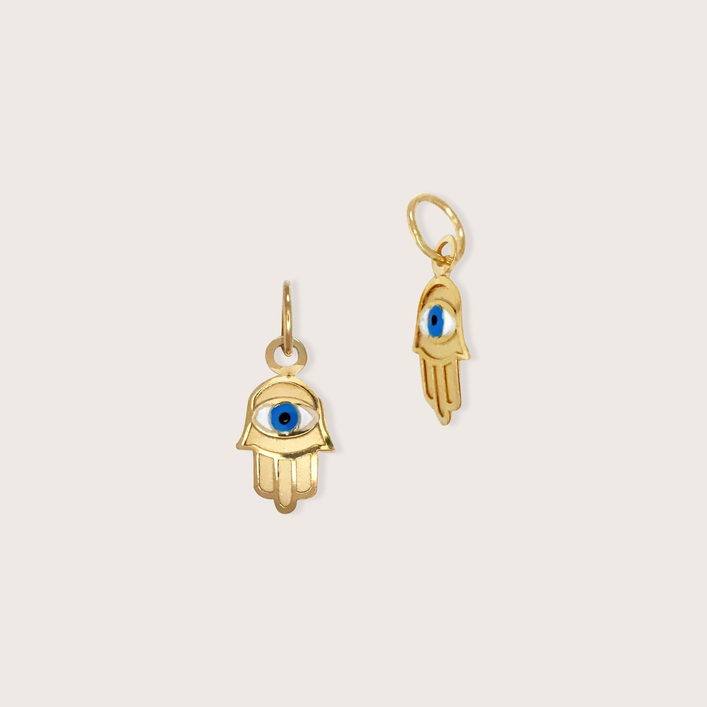Dainty 14K Gold Hamsa Hand Charm with Enamel Evil Eye