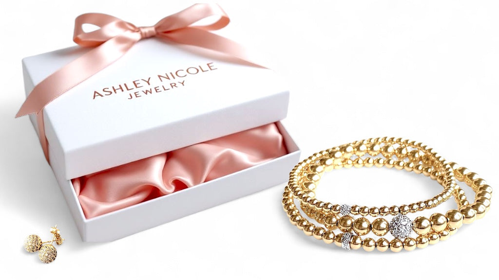 14K gold diamond beaded bracelet in Ashley Nicole Jewelry gift packaging — fine jewelry gift ready from Laguna Beach CA"
