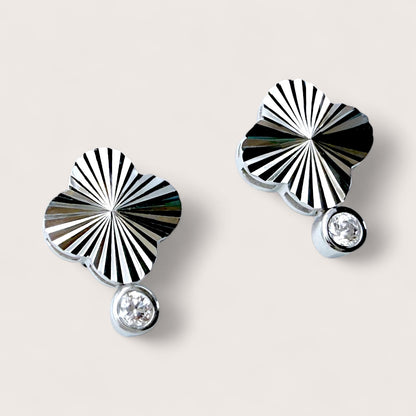925 Sterling Silver Four Leaf Clover Earrings with CZ Drop, Rhodium Plated, Nickel-Free