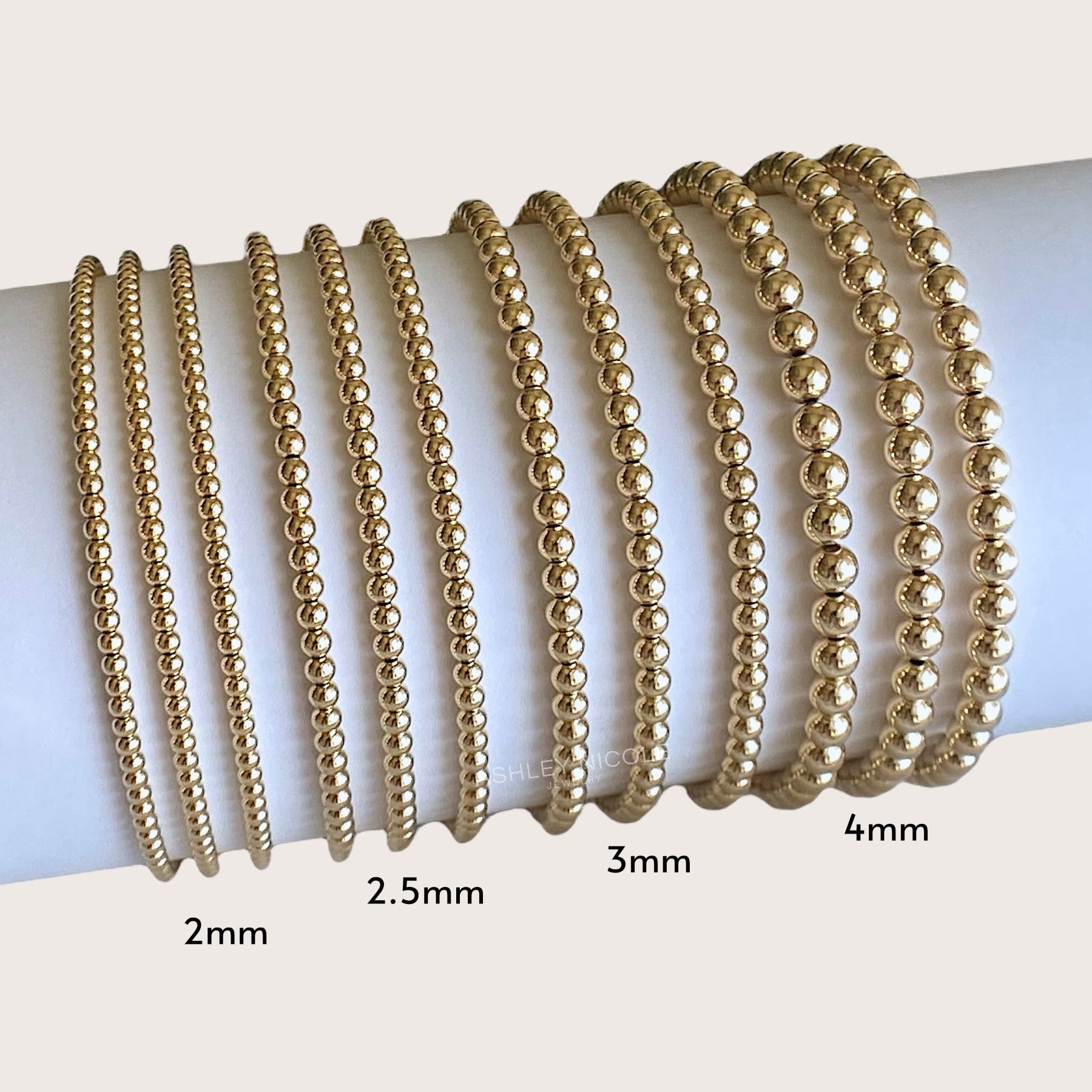 Chart showing bead sizes