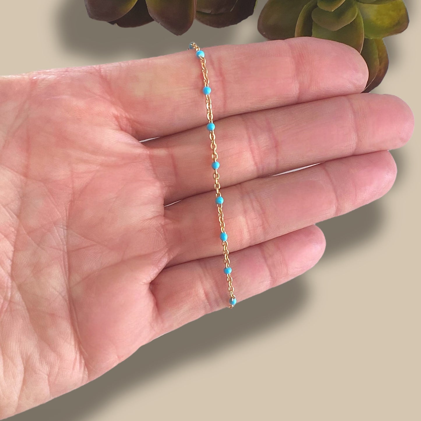 Kids Turquoise Enamel Bead Station Chain Bracelet