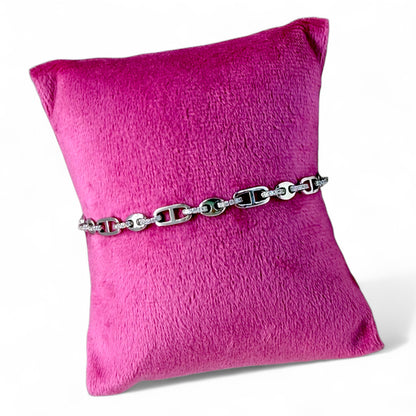 Sterling Silver CZ Mariner Anchor Link Bracelet