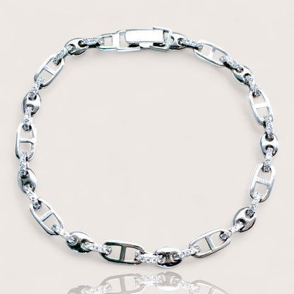 Sterling Silver CZ Mariner Anchor Link Bracelet