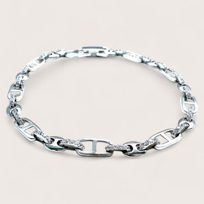 Sterling Silver CZ Mariner Anchor Link Bracelet