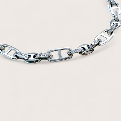 Sterling Silver CZ Mariner Anchor Link Bracelet