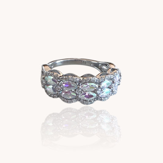 Sterling Silver Marquise Iridescent Rainbow CZ Ring